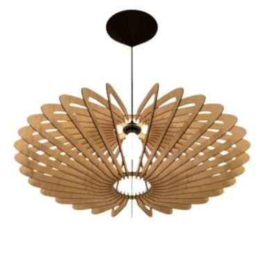 Imagem de Luminária Teto Tipo Pendente Em Mdf Mercúrio Completa - Marrom - LENOB