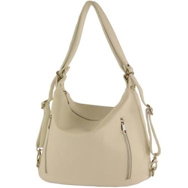 Imagem de modamoda de T249 mochila feminina bolsa de ombro 2 em 1 feita de couro feita à mão na Itália, Creme