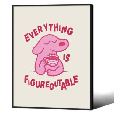 Imagem de Citação de afirmações positivas de cachorro rosa arte de parede motivacional bonito pôsteres de animais 30,5 x 40,6 cm moldura preta tudo é ilustrável, decoração de parede de quarto infantil
