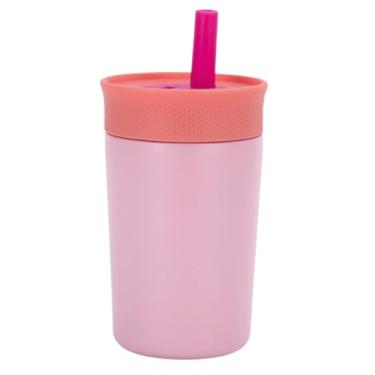 Imagem de Copo Infantil Térmico com Canudo de Silicone 350 ml p/Escola Creche (Rosa)