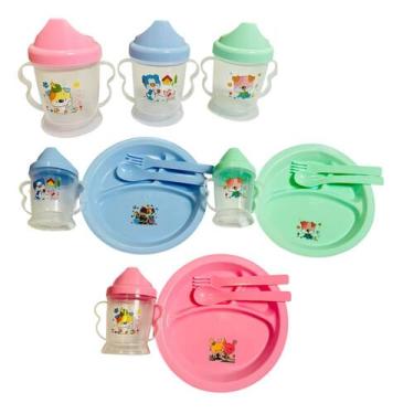 Imagem de Kit Refeição Infantil C/ 4 peças Prato divisórias talheres garfo colhe