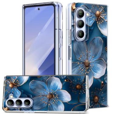 Imagem de DNTMZIN Capa para Galaxy Z Fold7 fina, magnética, transparente, transparente, fina, rígida, à prova de choque, antiarranhões, capa protetora completa elegante flores azuis 012-ZFOLD7-03