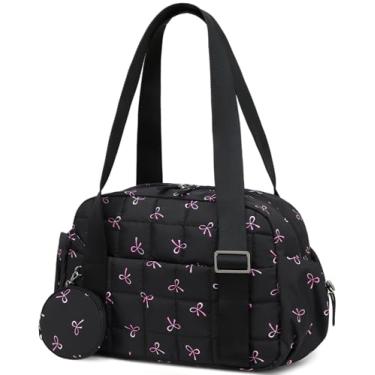 Imagem de CAMTOP Mini bolsa de ginástica para mulheres, bolsa de ginástica pequena, bolsa esportiva acolchoada com compartimento molhado e bolsa de moedas, bolsa esportiva de dança, ioga e exercícios, Laço rosa