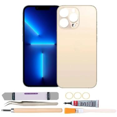 Imagem de Substituição de vidro da capa traseira compatível com iPhone 13 Pro Max de 6,7 polegadas com kits de ferramentas de reparo (dourado)