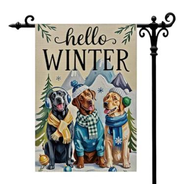 Imagem de Hello Winter Garden Flag For Outside Winter Dogs Yard Decorative Flag Double Sided Seasonal Farmhouse Christmas Holiday Outdoor Decoration 12x18 polegadas (A556)