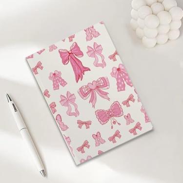 Imagem de Cadernos Coquette com laço rosa para trabalho, caderno de composição A5, caderno pautado para faculdade, agenda de viagem forrada para escrever anotações, presentes para mulheres