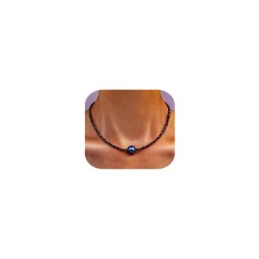 Imagem de GEMTAL Colar gargantilha feminina com pingente de pérola única, pedra preciosa natural, contas de pedra preta, joia delicada redonda de água doce, joia feita à mão, presente de aniversário de dama de