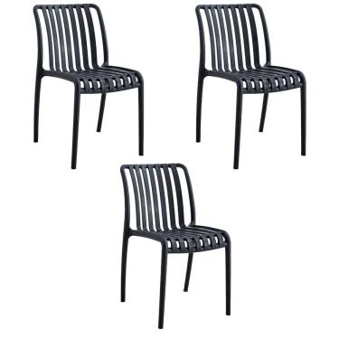 Imagem de Kit 3 Cadeiras Monoblocos área Externa Ipanema Com Proteção Uv Preta G56 - Gran Belo
