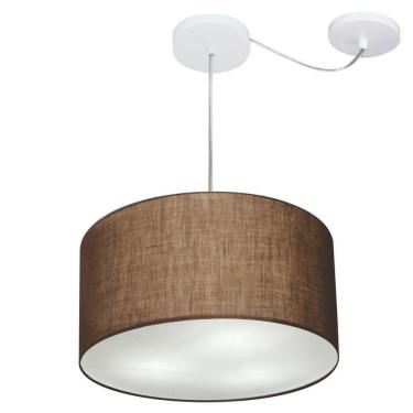 Imagem de Lustre Pendente Cilíndrico Com Desvio De Centro Md-4256 Cúpula Em Tecido 40x21cm Café - Bivolt