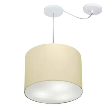 Imagem de Lustre Pendente Cilíndrico Com Desvio Md-4237 Cúpula Em Tecido 40x30cm Algodão Crú - Bivolt