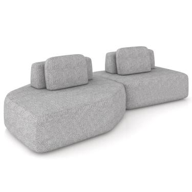 Imagem de Sofá Ilha Modular Para Sala Living Orgânico 305cm Angra K01 Bouclê Cinza - Lyam Decor