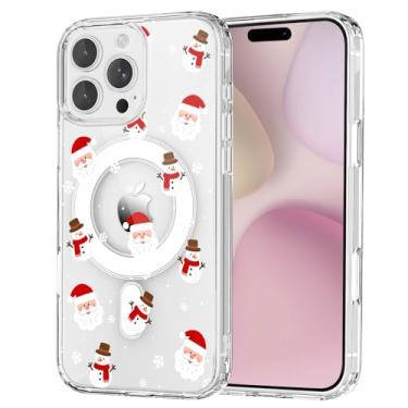 Imagem de OFQKOAKS Capa para iPhone 15 Pro Max, compatível com MagSafe, capa magnética fofa festiva de Natal com floco de neve, capa protetora fina e transparente para mulheres e meninas