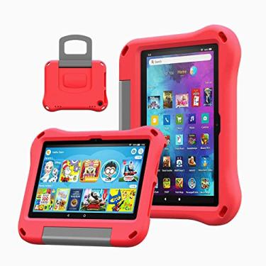 Imagem de DiHines Capa infantil de 8 polegadas não serve para tablets Lenovo Samsung 20.3 cm capa leve à prova de choque com suporte, vermelha