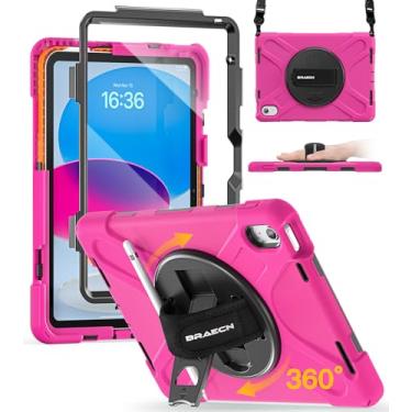 Imagem de BRAECN Capa para iPad (A16) 11ª/10ª geração, 11/10 polegadas 2025/2022, resistente à prova de choque, protetor de tela, suporte giratório de 360° e alça de ombro, capa de corpo inteiro