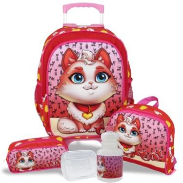 Imagem de Kit Mochila Gatinha Cat Com Rodinhas Tam G com Lancheira e Estojo