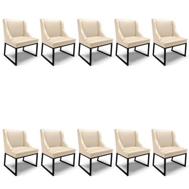 Imagem de Cadeira Sala De Jantar Industrial Preto Kit 10 Liz Sintético D03 - D'rossi Branco