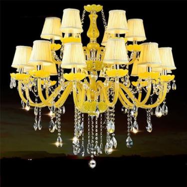 Imagem de Lustre de cristal amarelo de luxo europeu com luzes LED, ideal para sala de estar, restaurante, quarto, quarto de menina, casa de campo, loja de roupas, salão de beleza, café, bar e karaokê
