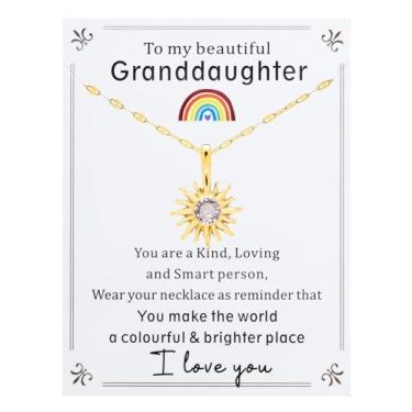 Imagem de JINGMARUO Colar de sol banhado a ouro com pedra do mês de nascimento para neta no aniversário, você faz do mundo um cartão de lugar colorido e brilhante, Standard, Cristal, Sem Pedra Preciosa