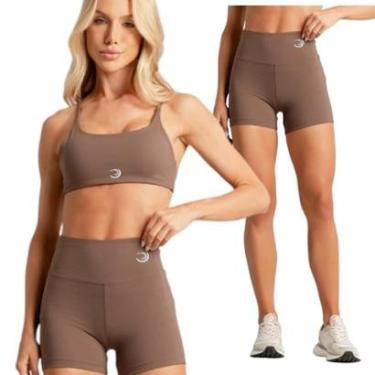 Imagem de Conjunto Feminino Top Costas Nua + Shorts Curto Poliamida Summer Pro Marrom-Feminino