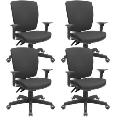 Imagem de Kit 04 Cadeiras De Escritório Diretor Office Base Giratória Preto Alta Flexi P03 Vinil Preto - Lyam
