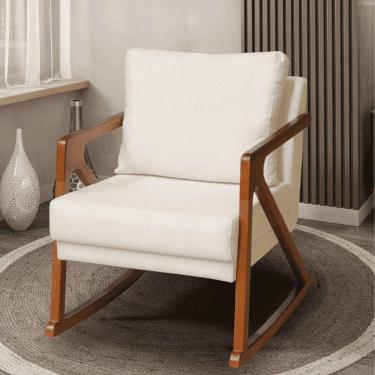 Imagem de Poltrona Cadeira Balanço Amber Luxo Madeira Maciça Veludo Bege- Mabe Magazine