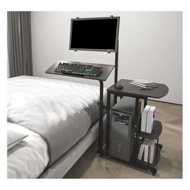 Imagem de HGTRH Mesa de apoio, mesa inclinável com suporte de computador, placa de teclado, rodas de freio, altura 60-95 cm, chassi 48 x 22 cm, espaço de armazenamento de camada dupla, mesa de 44 x 45 cm, mesa