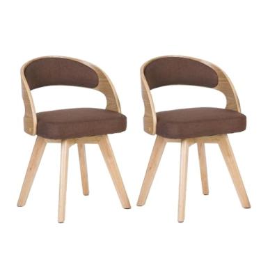 Imagem de Cadeiras de jantar de madeira, cadeira estofada giratória com almofada de linho de algodão e encosto oco em arco pernas de madeira para quarto e cozinha D, 2 peças