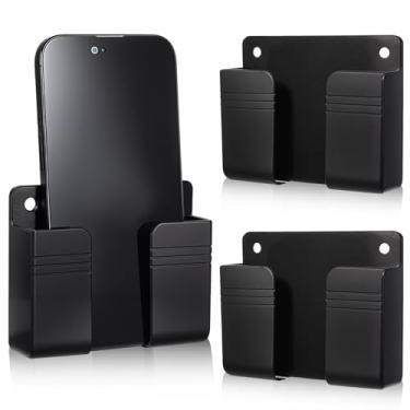 Imagem de FNANJWQ Suporte de telefone de 3 peças montado na parede, suporte de telefone autoadesivo com orifício de carregamento, suporte de controle remoto para RV, home office, carregamento compatível com a
