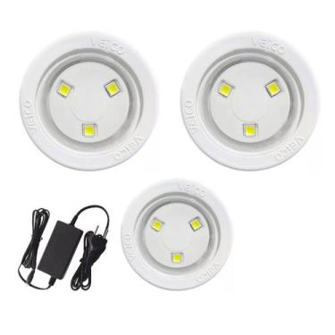 Imagem de Kit 3 Led's 4,5w 12vcc Fibra ABS + Fonte 12V 5A Bivolt - Veico