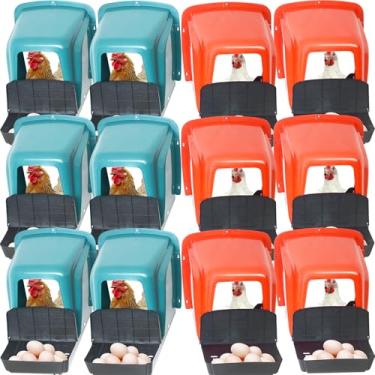 Imagem de Pacote com 12 caixas de nidificação de galinhas com poleiro, caixas dobráveis para galinhas, caixa de nidificação de ovos para galinheiro, grande