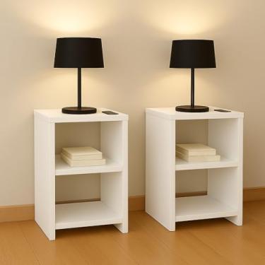 Imagem de Conjunto de duas mesas de cabeceira com nicho, adequadas para mobiliário de quarto, feitas de MDF (fibra de média densidade). (Branco)