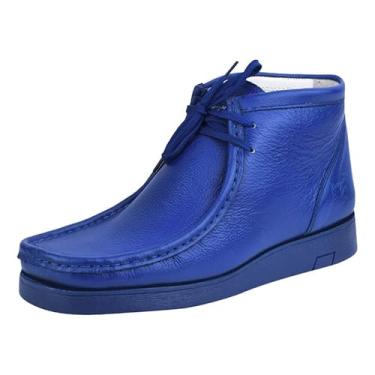 Imagem de LIBERTYZENO HAMARA JOE Bota masculina Desert Boot de couro legítimo mocassim com cadarço casual Chukka Boot Shoes, Azul royal, 44