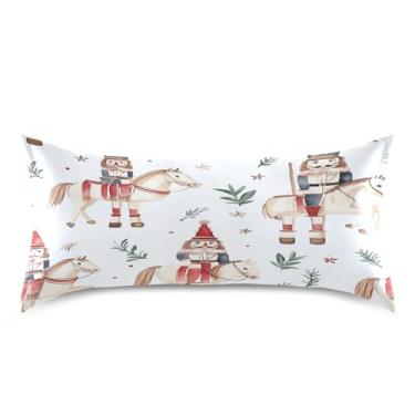 Imagem de Blueangle Fronha de cetim com personagens de quebra-nozes de Natal para cabelo e pele, fronha de seda, tamanho king (50,8 x 101,6 cm) - Capas de almofada de cetim refrescantes com fecho de envelope