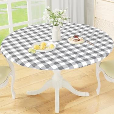 Imagem de misaya Toalha de mesa redonda ajustada com borda elástica, capa de toalha de mesa de flanela de vinil à prova d'água xadrez búfalo serve para mesas redondas de 45 a 61 cm para jantar, ao ar livre