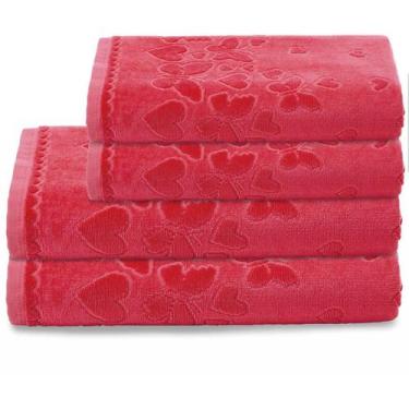 Imagem de Kit Jogo de Toalhas Dohler 4 Peças Banho e Rosto Romance 100% Algodão 
