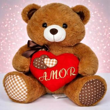 Imagem de Urso de Pelúcia Grande Com Coração Amor e Laço Luxo Cor:Marrom - Nikit