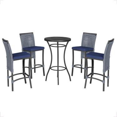 Imagem de Mesa Bistro E 4 Banquetas Roma Preta Corda Náutica 10 Prata