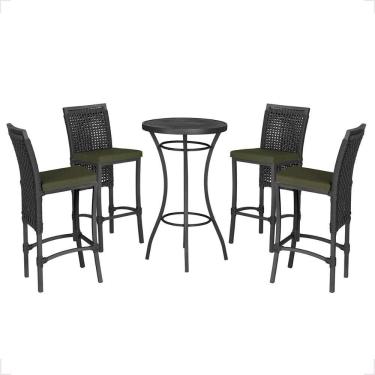 Imagem de Mesa Bistro E 4 Banquetas Roma Preta Corda Náutica 12 Preta