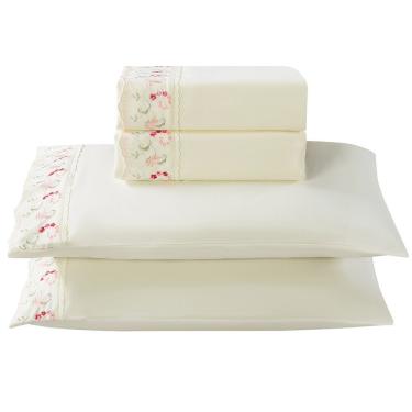 Imagem de Jogo De Lençol Rosaline Queen 4 Peças Micropercal 300 Fios Bordado - Flor Rose - 100% Poliéster
