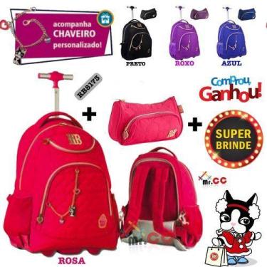 Imagem de Kit Mochila Rodinhas Estojo Escolar Juvenil Rebecca Bonbon, Mochila rb
