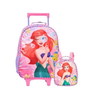 Imagem de Kit Mochila Rodinha + Lancheira Sereia Ariel Princesa Disney