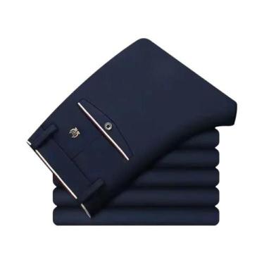 Imagem de Calças De Terno Masculinas Slim Fit Pretas, Elásticas E Que Não Amassa