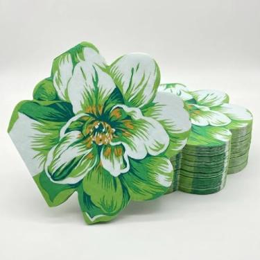 Imagem de Besalily Guardanapos de papel florais estampados em formato irregular exclusivos guardanapos de coquetel fofos 32 x 33 cm/2 camadas/20 unidades (verde)