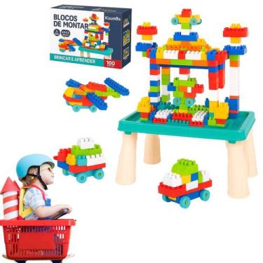 Imagem de Mesa Infantil Educativa Com Blocos De Montar Interativa Kizumba -, Azu