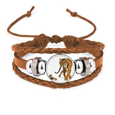 Imagem de un brand Pulseira de couro com pingente de gato e tigre feroz Art Deco