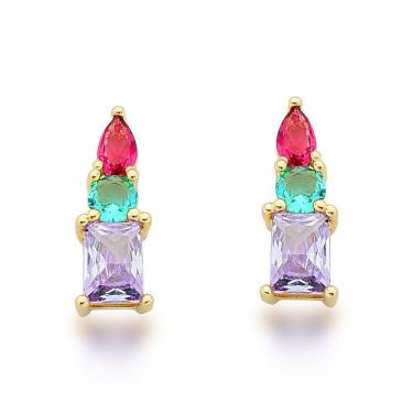 Imagem de Brinco Com Zirconias Coloridas Banhadas A Ouro 18k