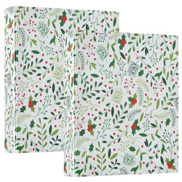Imagem de Pastas de caderno de Natal com folhas verdes, folhas verdes, bagas, fichários de 2,5 cm e meia polegada com bolsos, pacote com 1/2 fichário escolar 200 folhas