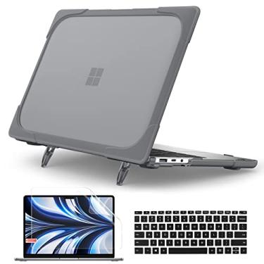 Imagem de Batianda Capa para laptop Microsoft Surface 5 4/3 de 13,5 polegadas com apoio de palma Alcantara, capa rígida protetora resistente à prova de choque com suporte dobrável e protetor de tela para teclado, cinza