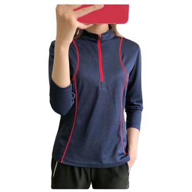 Imagem de Dressnu Camiseta esportiva de manga comprida feminina fitness corrida ao ar livre roupas de secagem rápida, Azul tibetano, XXG