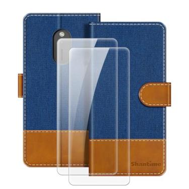 Imagem de MILEGOO Capa de couro para Nokia 230 2024 magnética para celular com carteira e compartimento para cartão + [pacote com 2] protetor de tela de vidro temperado para Nokia 230 2024 (2,8 polegadas) azul